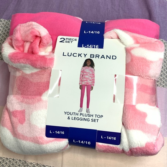 NWT LUCKY BRAND 2 PIEDE SET YOUTH PLUSH TOP & LEGGING SET PINK size L-14… - Picture 4 of 6